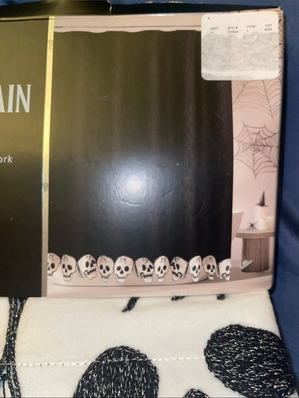 Madame Bones Black & White Embroidered Skull Shower Curtain